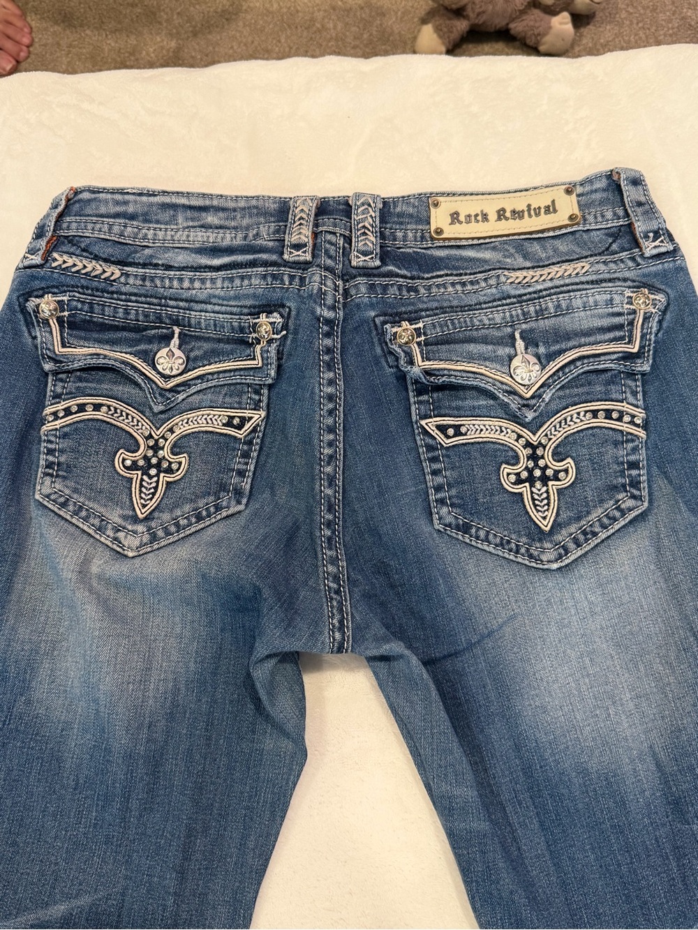 Rock Revival Etty/Skinny Embroidered Back Pocket Jeans - Blue Denim